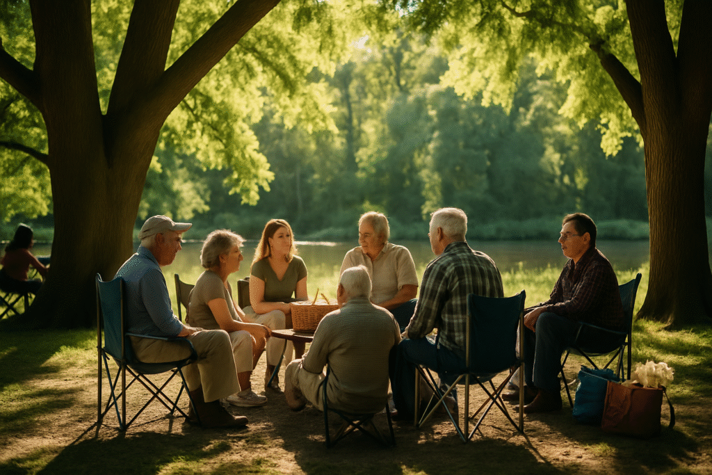 Grupo de seniors conviviendo en la naturaleza